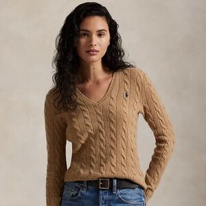 Ralph Lauren Brown Cable Knit V-Neck Sweater